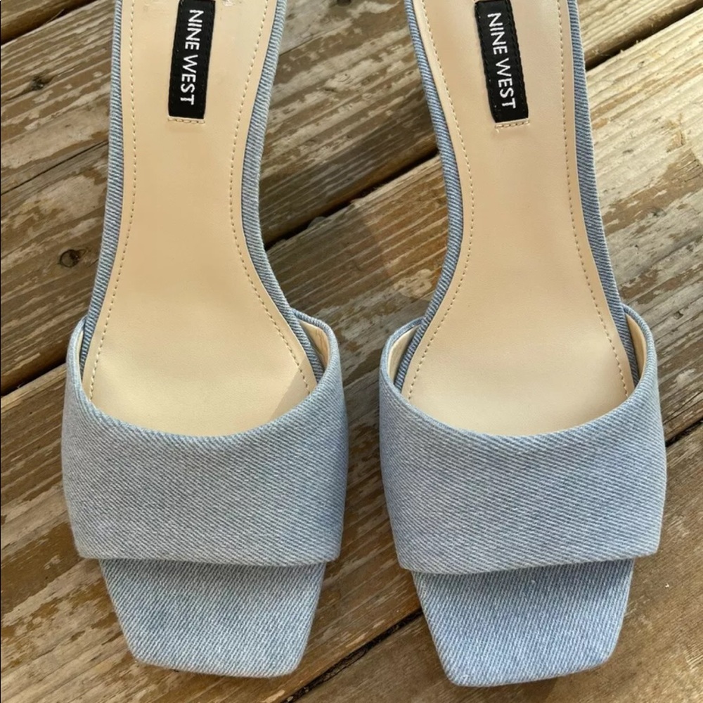 Nine West Women's Indra Square Toe Low Heel Slide Sandals Size 8